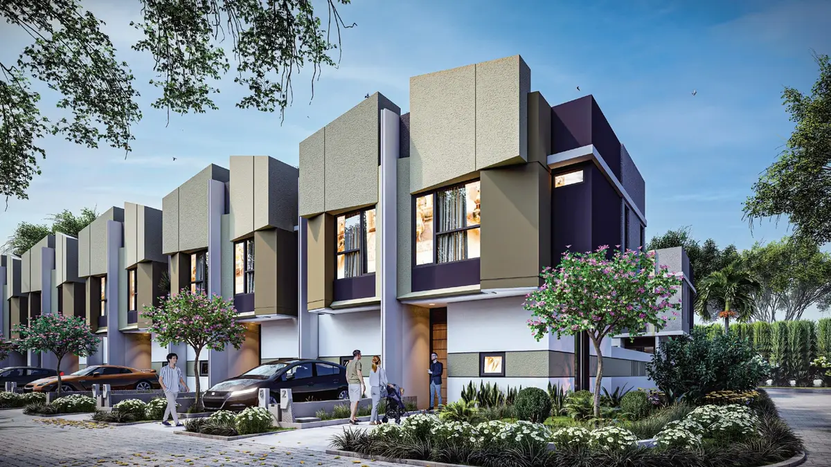 Uenos — Fasad Townhouse 2 Lantai, Carport Pribadi